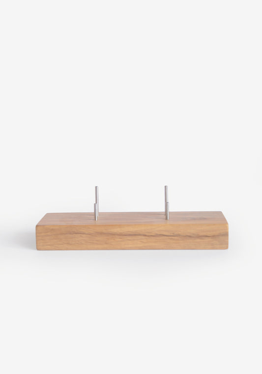 Wooden postcard stand made from solid oak with four stainless steel pins to hold postcards.