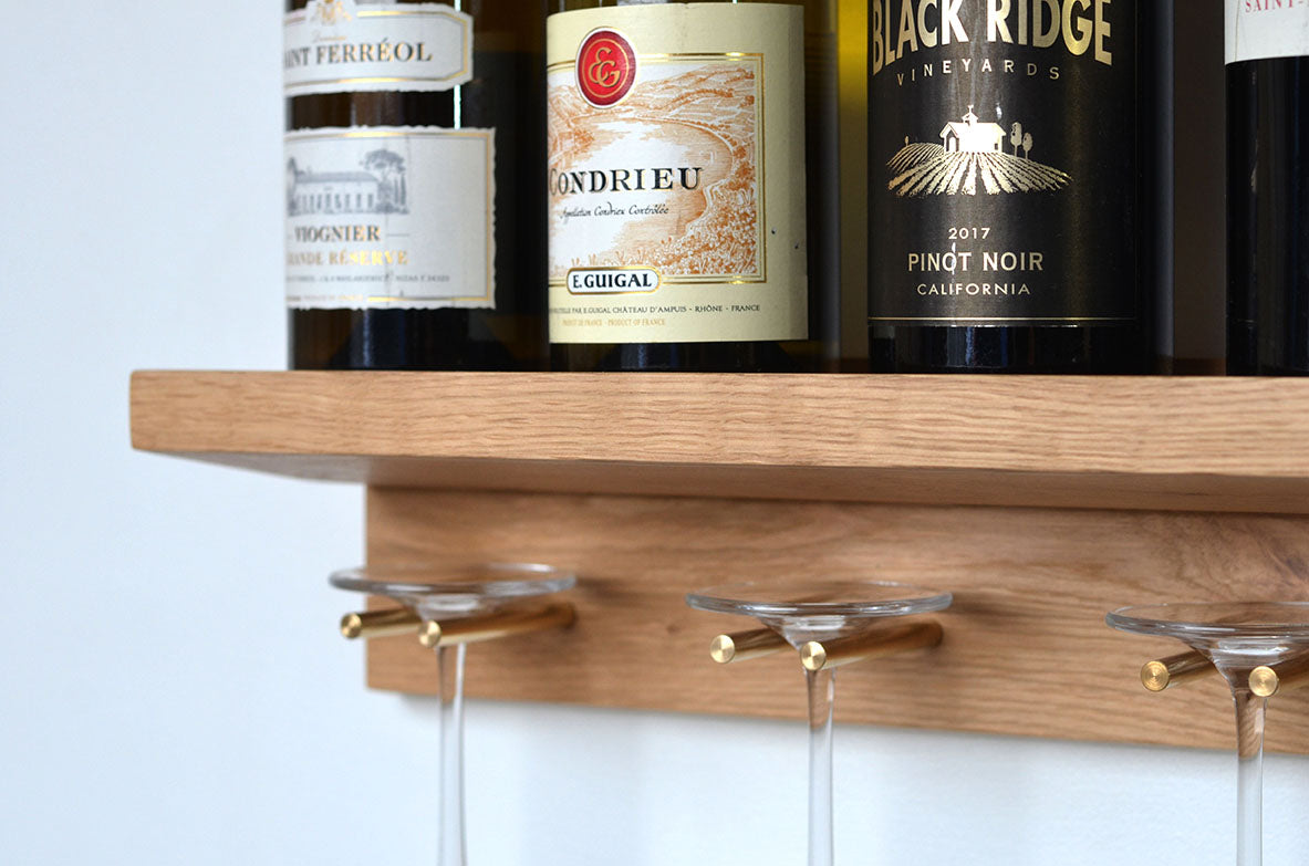 oak wine shelf and glass rack